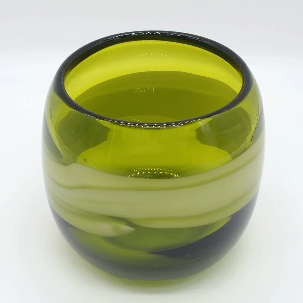 Vintage Pier 1 Hand Blown Green Glass Candle Holder, Art Glass, Decor
